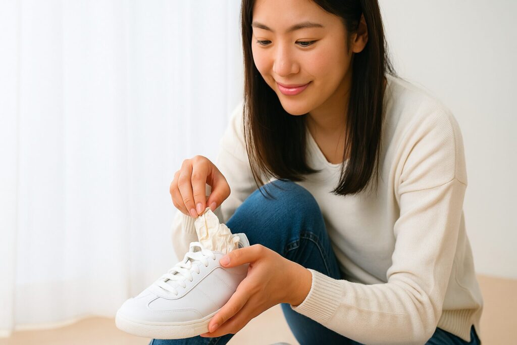 つま先に詰め物をしてフィット感アップ