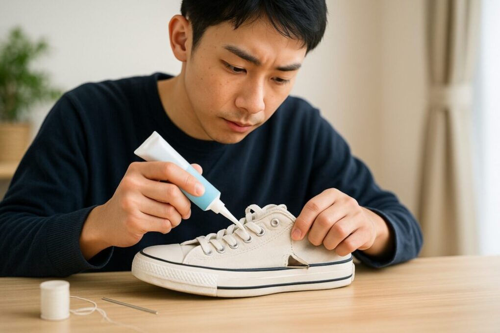 スニーカーの側面剥がれ修理の実践