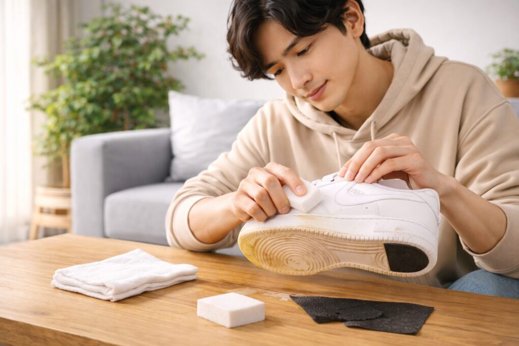 メラミンスポンジでソール黄ばみ除去